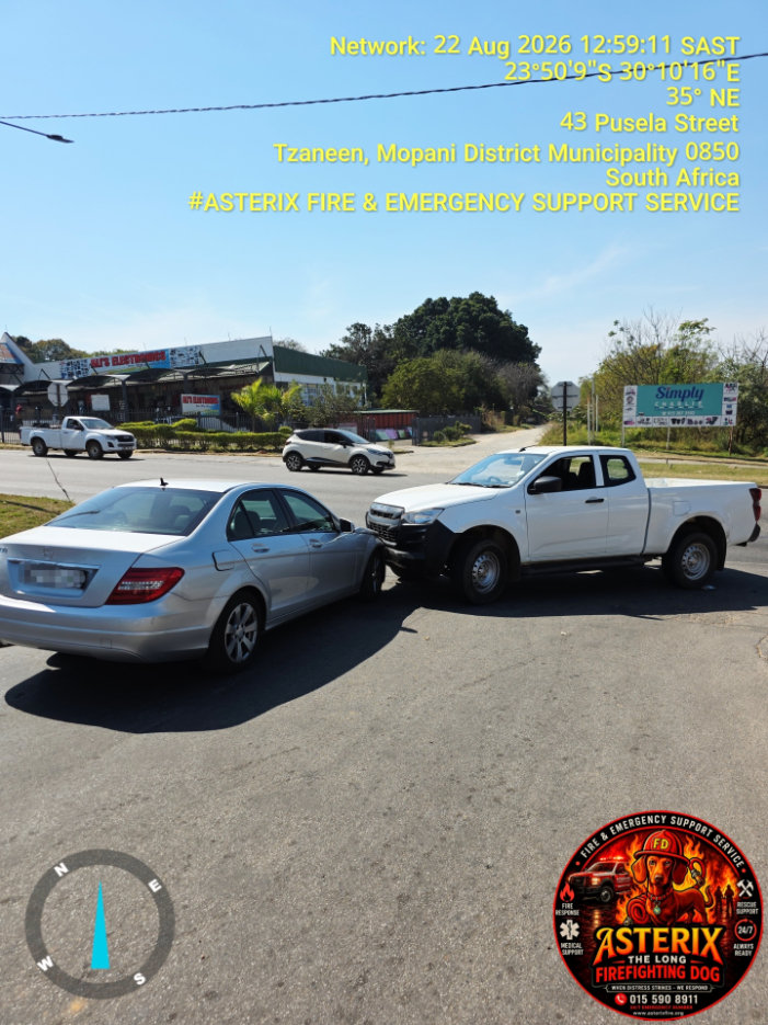 Two-Vehicle Accident – R36 Sapekoe Drive & Pusela Street. Two-Vehicle Accident – R36 Sapekoe Drive & Pusela Street.
